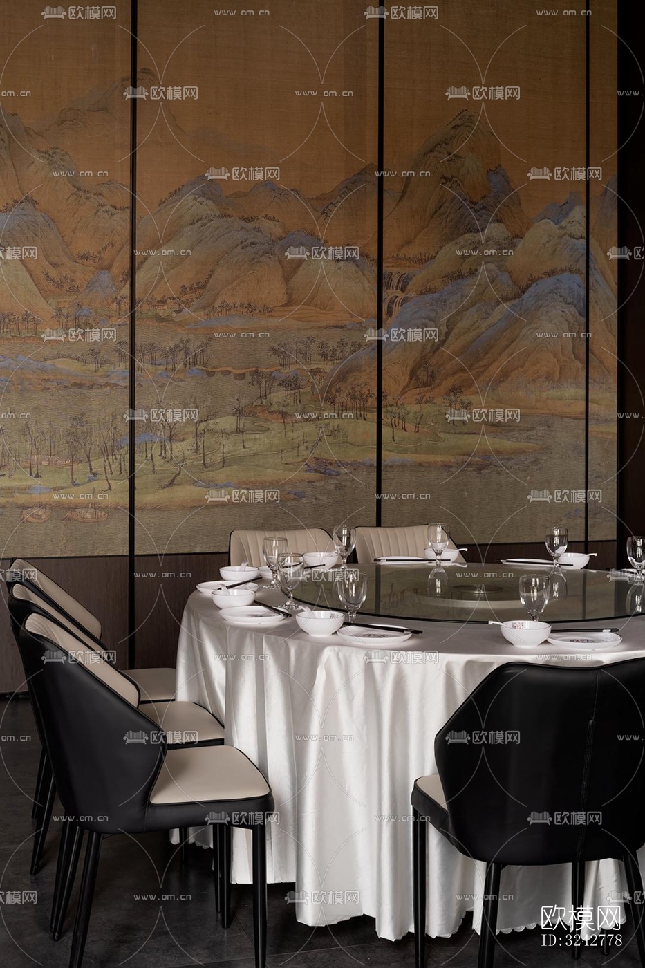 新中式中餐厅效果图下载（渲染图6）