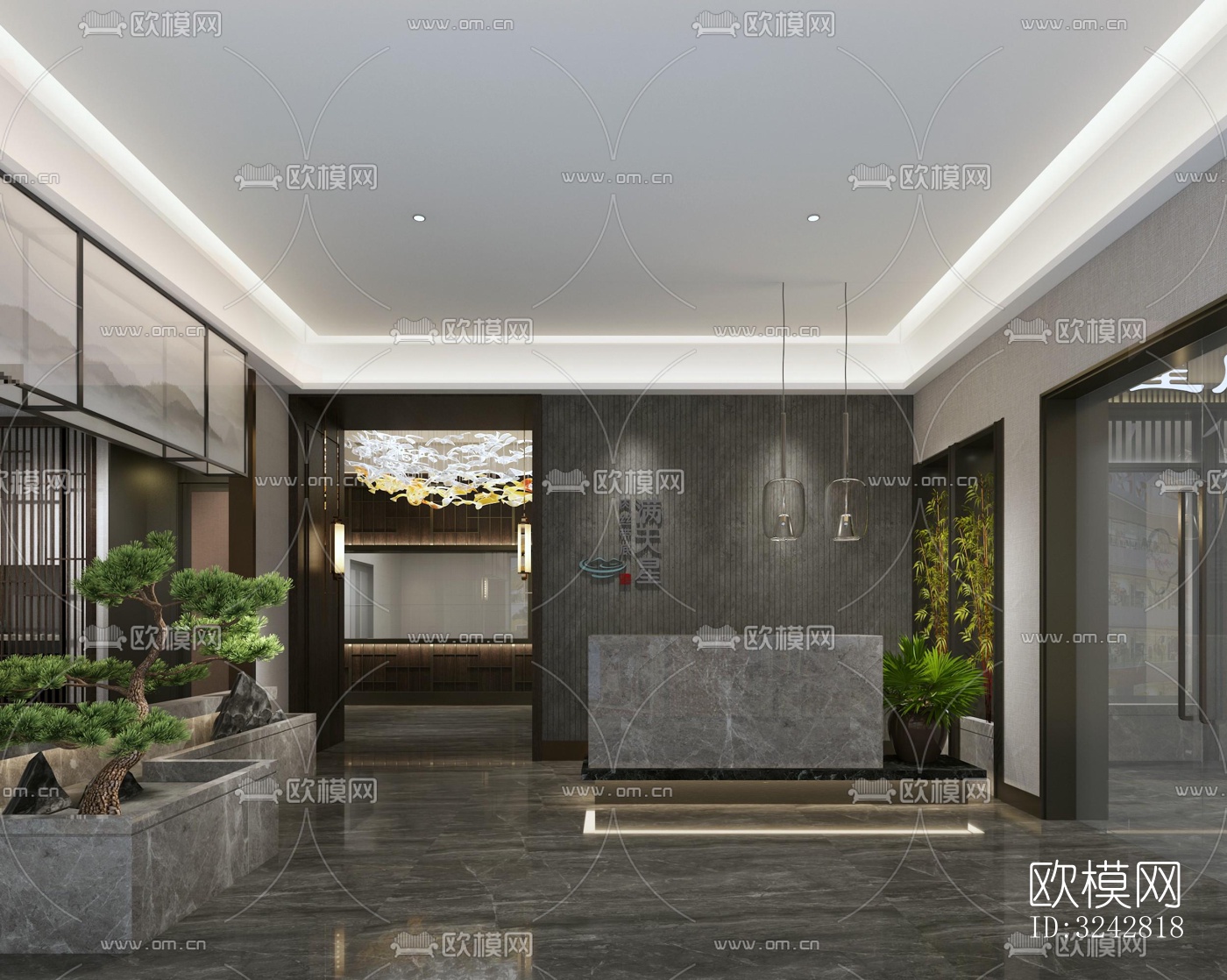 新中式中餐厅效果图下载（渲染图8）