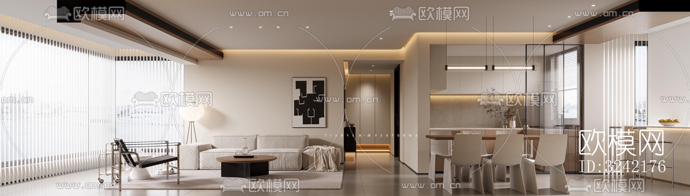 现代客餐厅效果图下载（渲染图3）