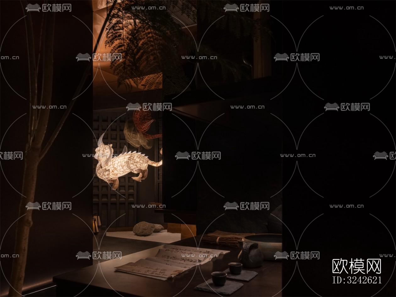 新中式中餐厅效果图下载（渲染图7）