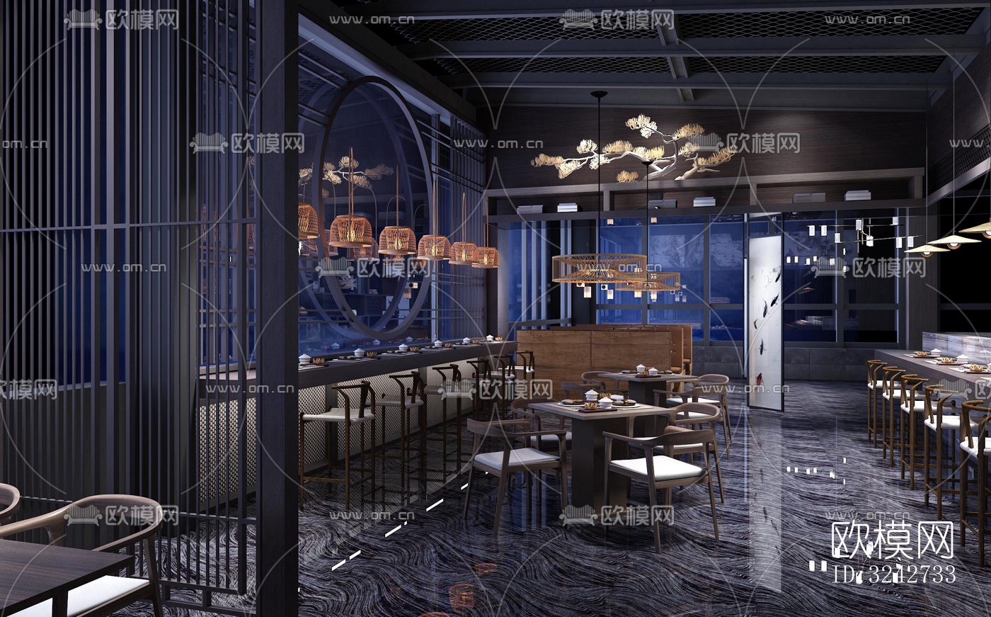 新中式中餐厅效果图下载（渲染图5）