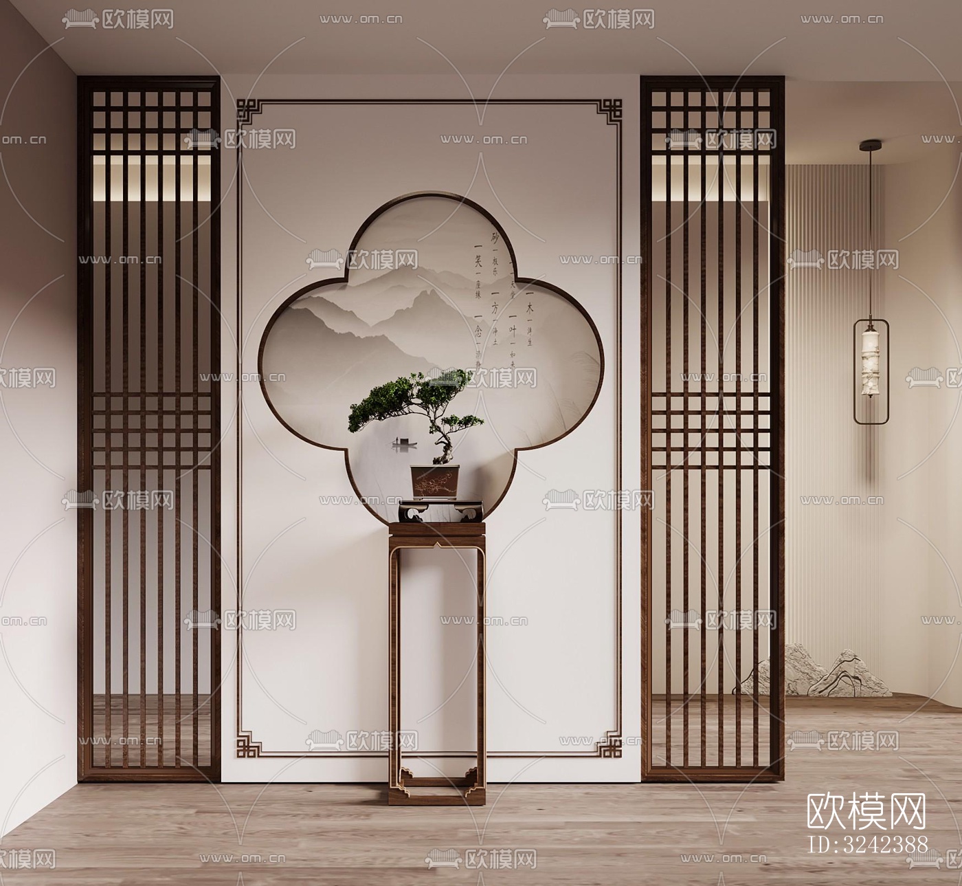 新中式玄关过道效果图下载（渲染图2）
