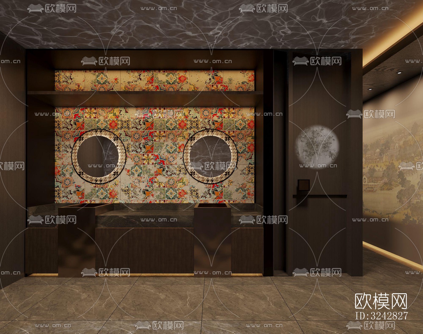 新中式中餐厅效果图下载（渲染图5）