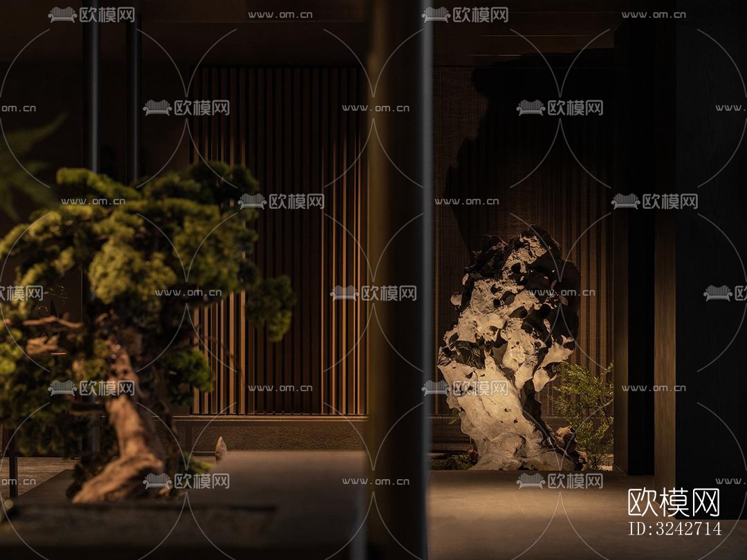 新中式中餐厅效果图下载（渲染图1）