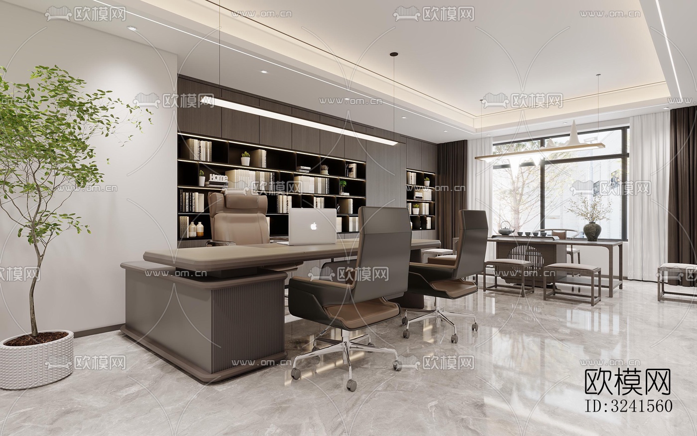 新中式经理室效果图下载（渲染图9）
