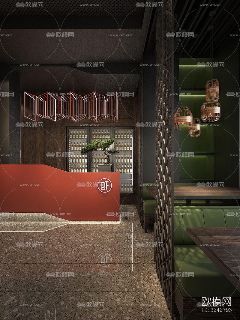 新中式中餐厅效果图下载（渲染图6）