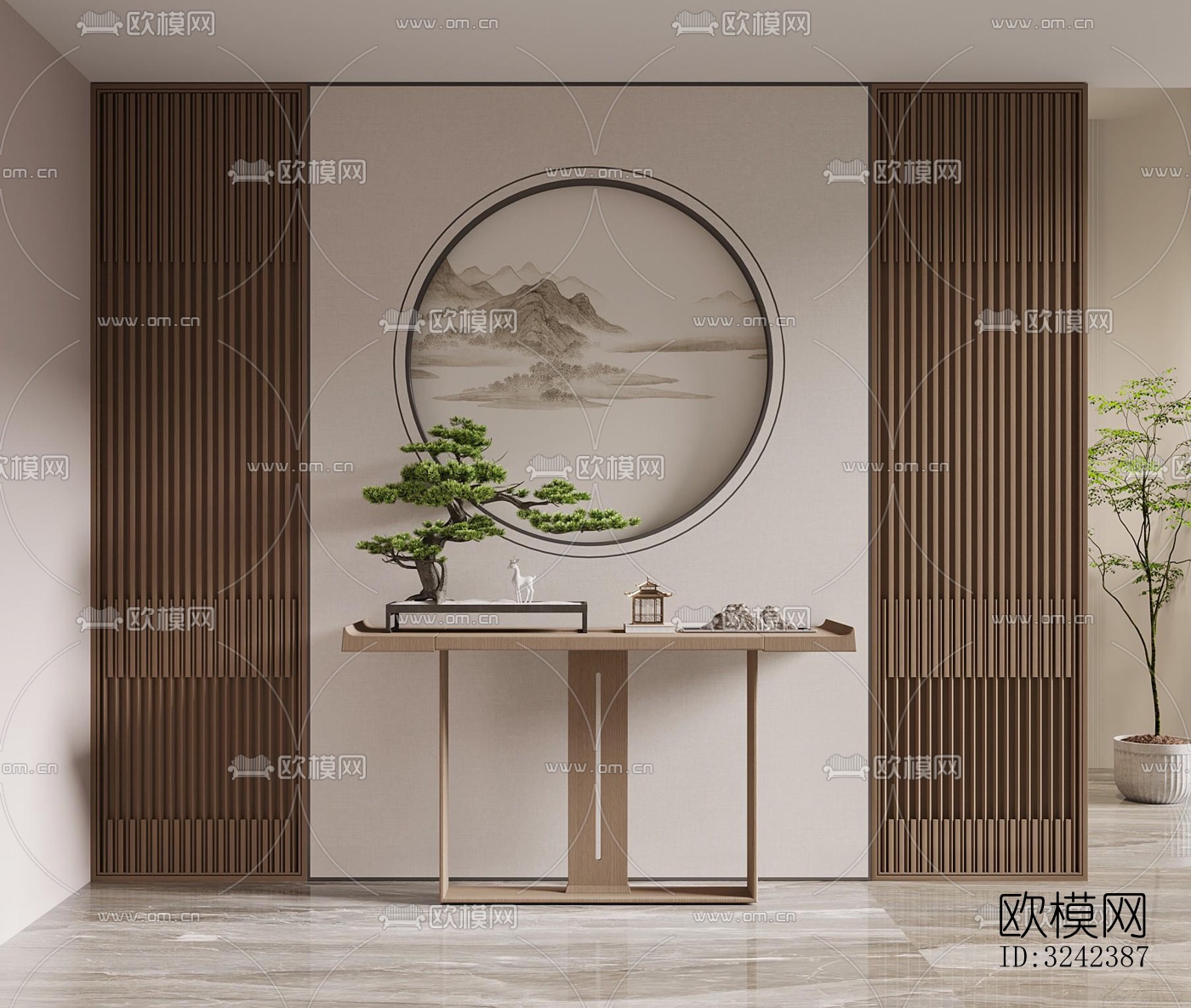 新中式玄关过道效果图下载（渲染图1）