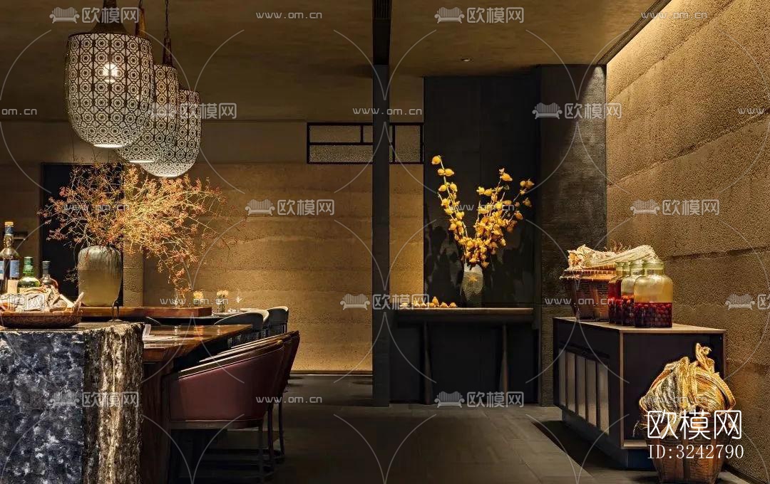 新中式中餐厅效果图下载（渲染图12）