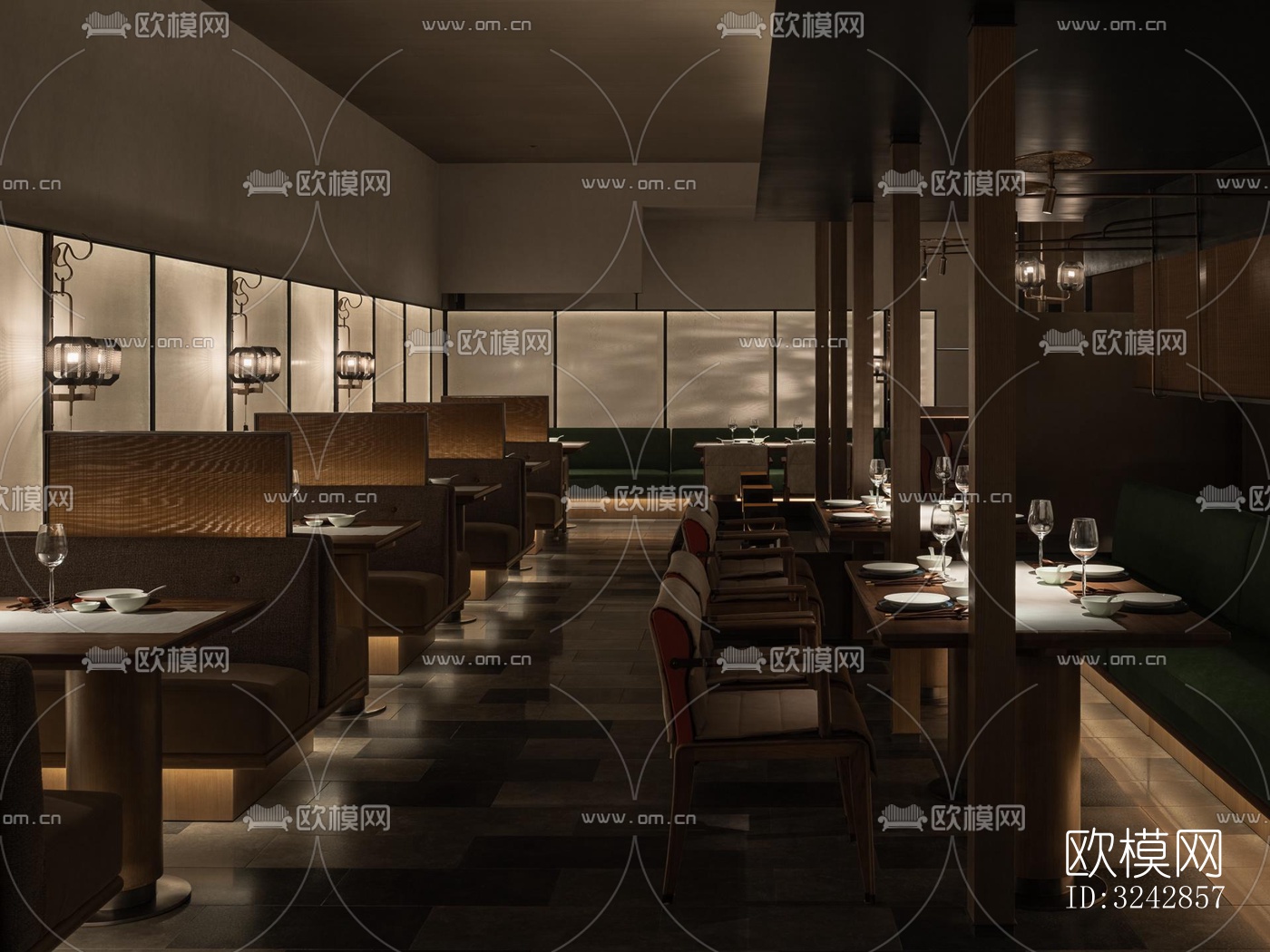 新中式中餐厅效果图下载（渲染图16）