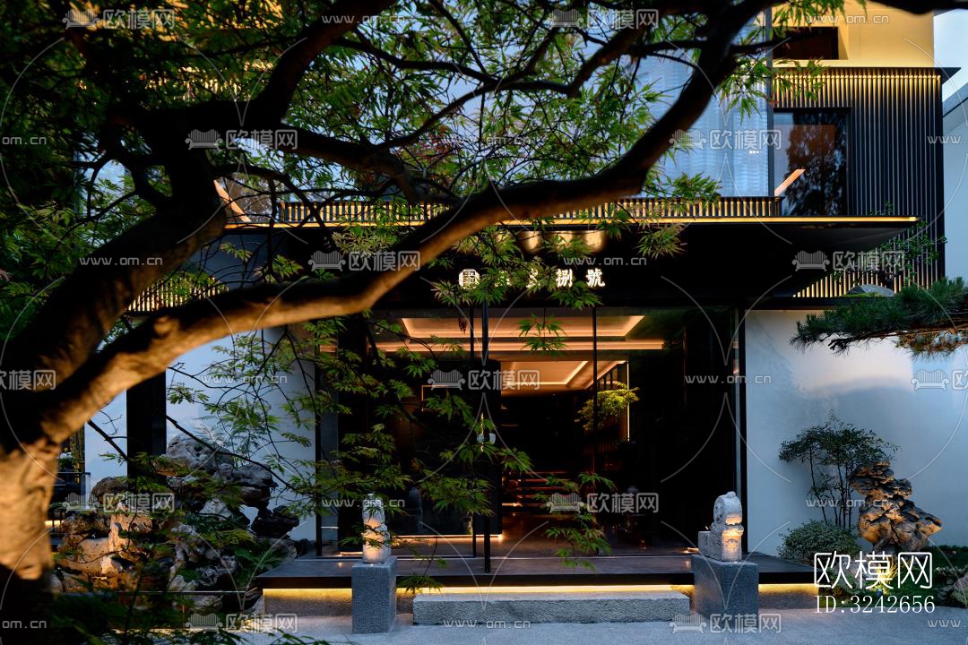 新中式中餐厅效果图下载（渲染图4）