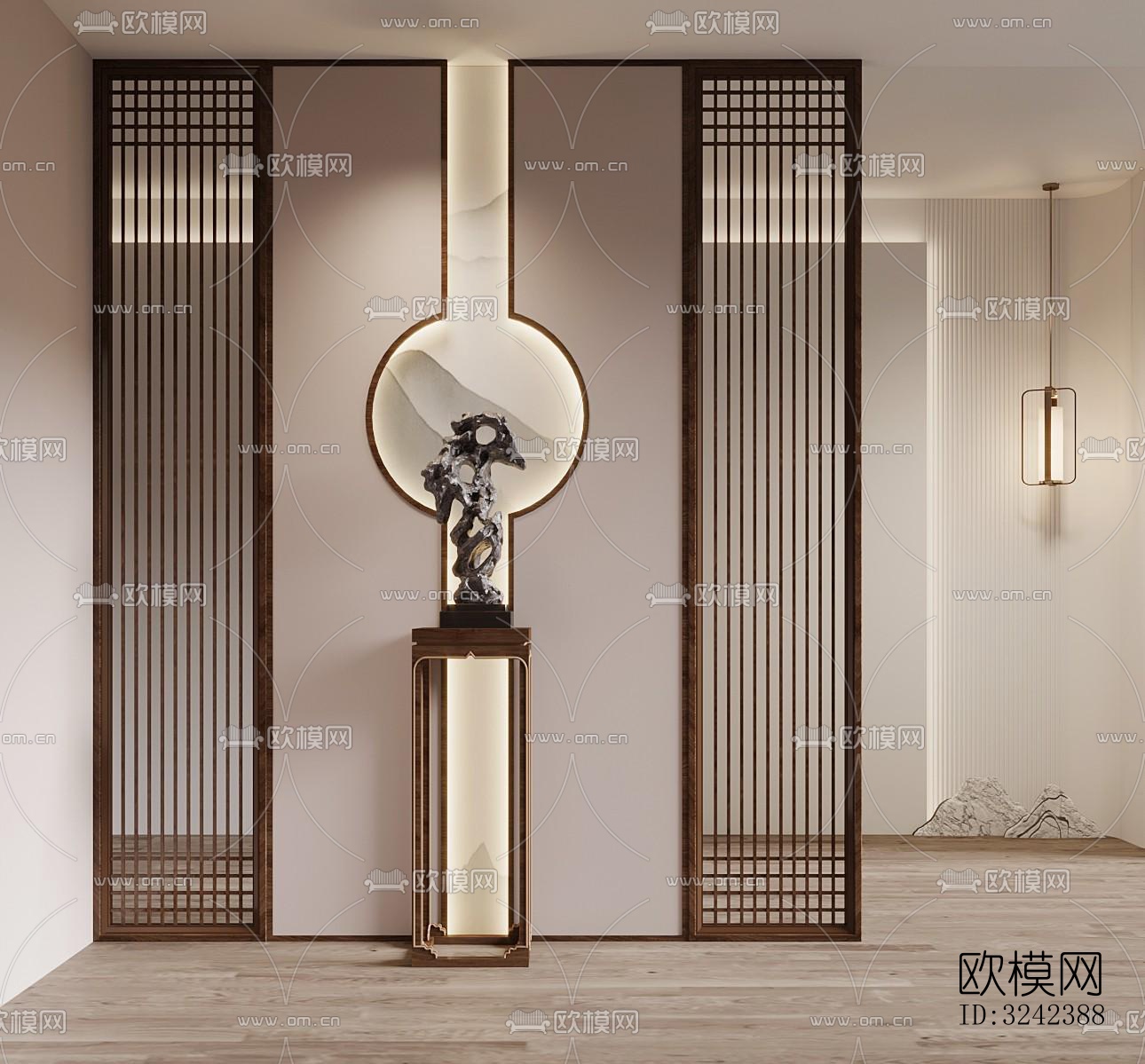 新中式玄关过道效果图下载（渲染图4）
