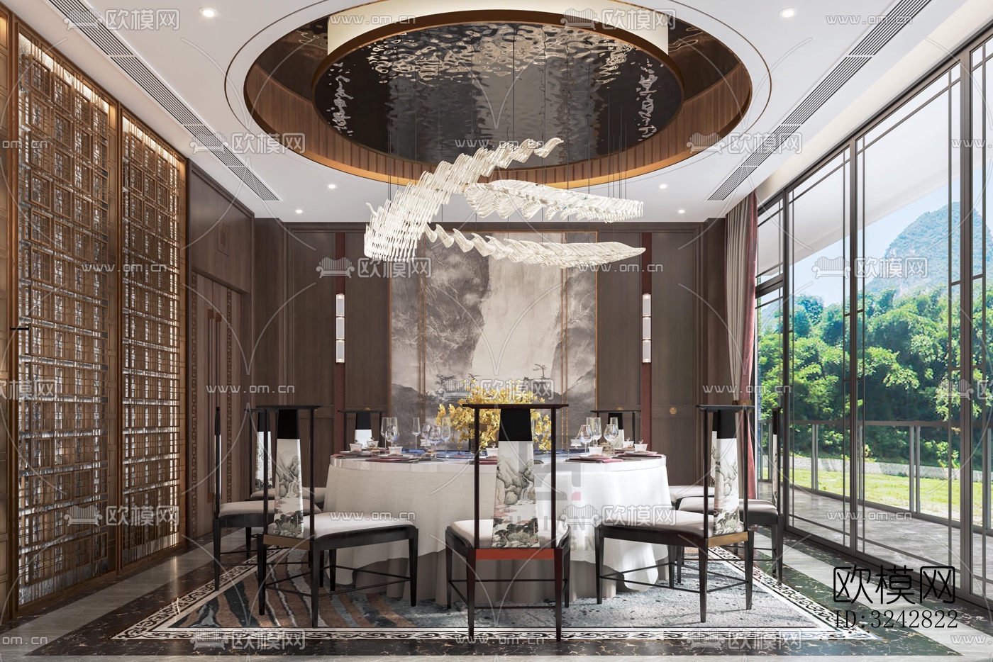 新中式中餐厅效果图下载（渲染图6）