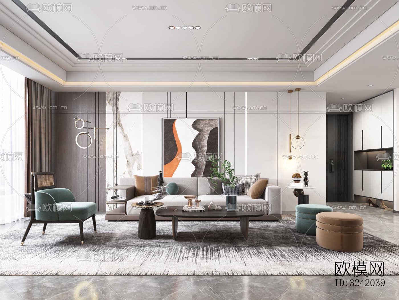 现代客厅效果图下载（渲染图2）