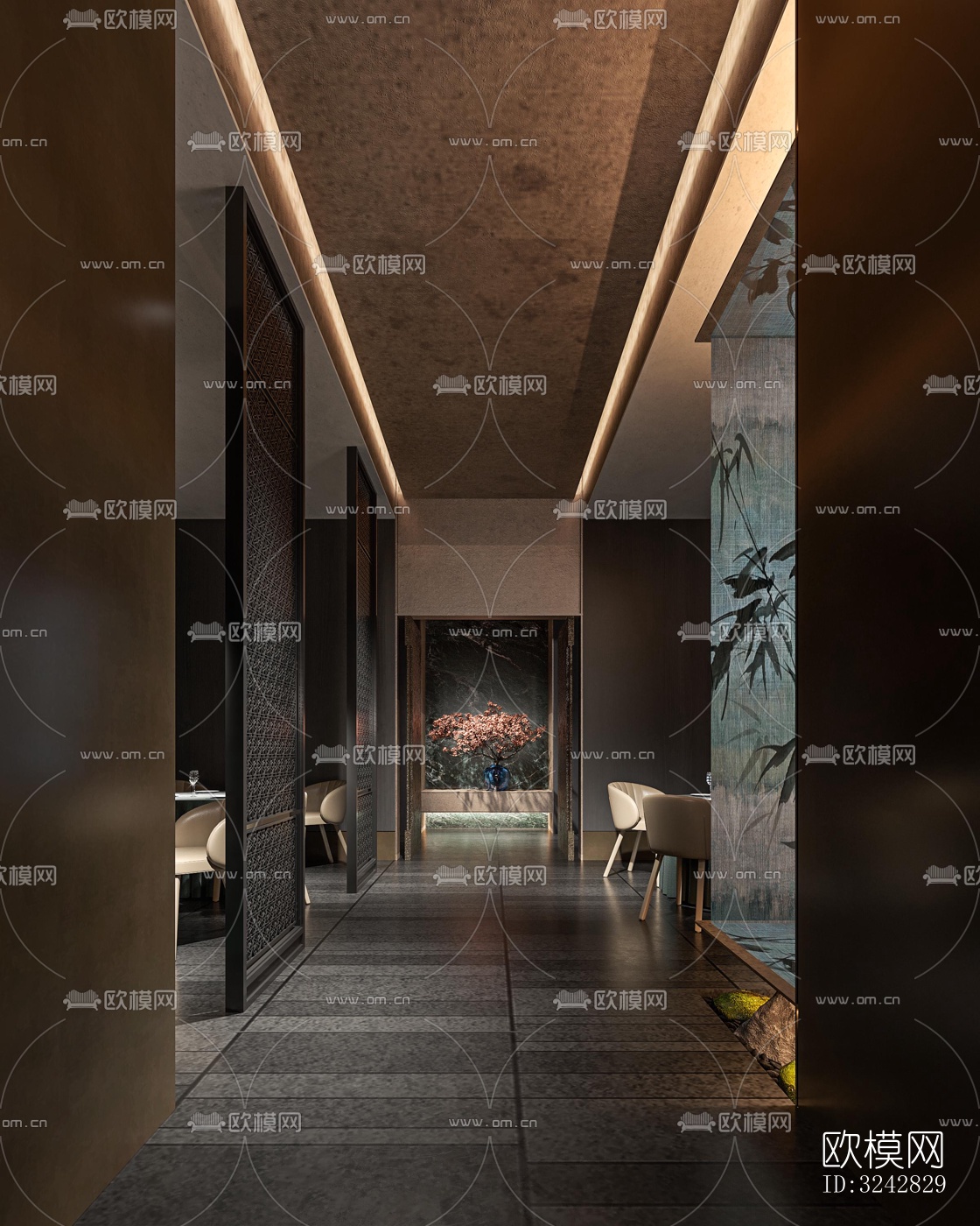 新中式中餐厅效果图下载（渲染图5）