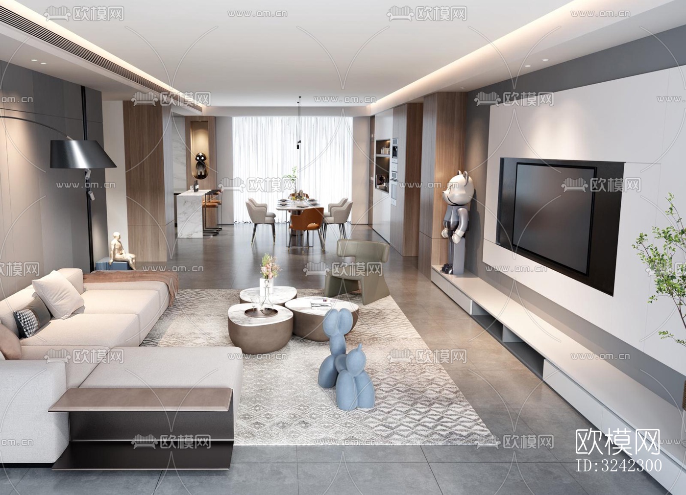 现代客餐厅效果图下载（渲染图7）