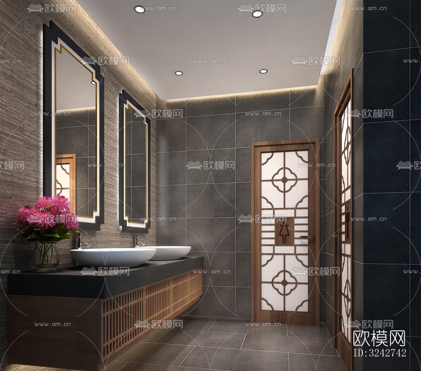 新中式中餐厅效果图下载（渲染图4）