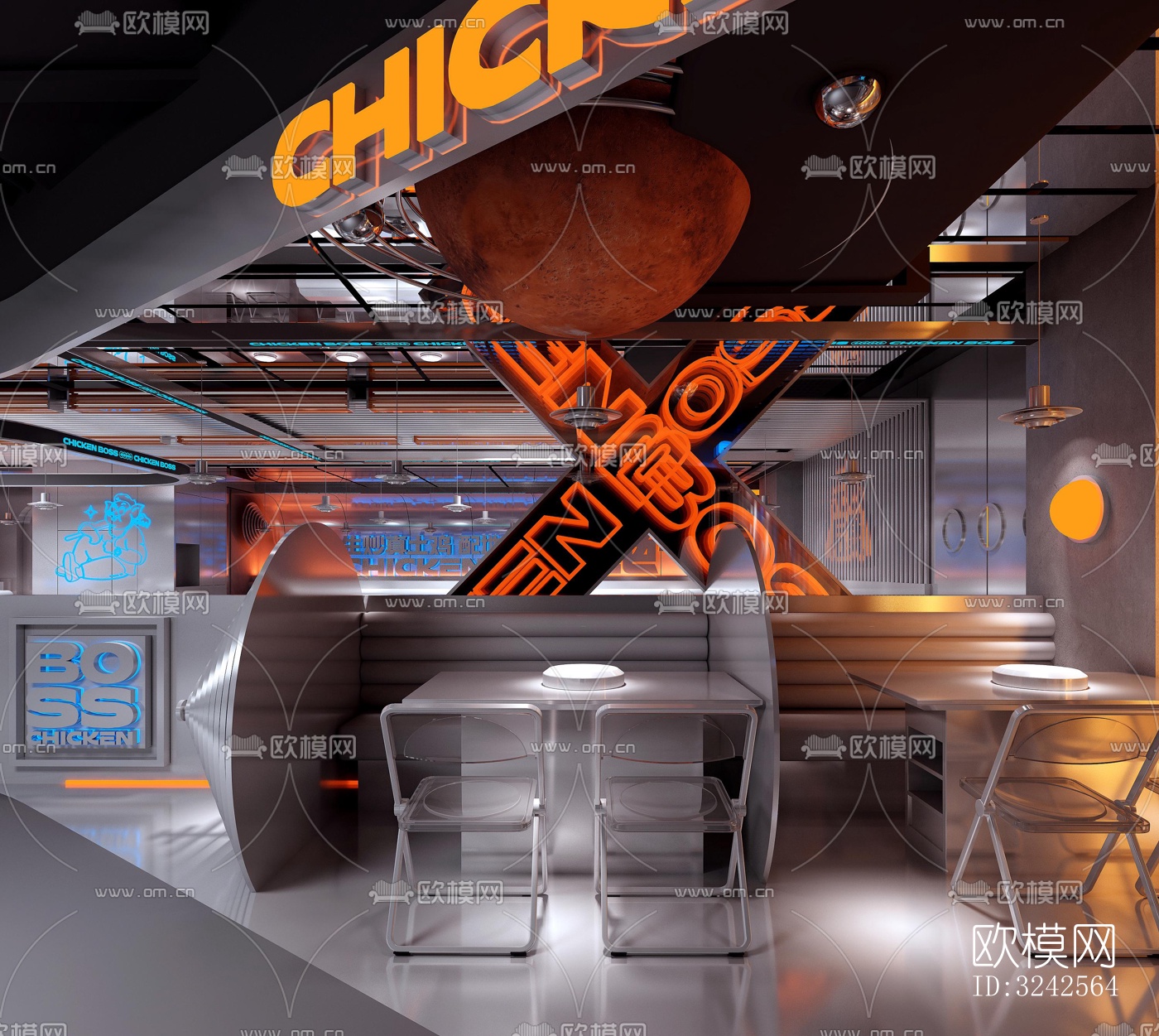 工业风中餐厅效果图下载（渲染图3）