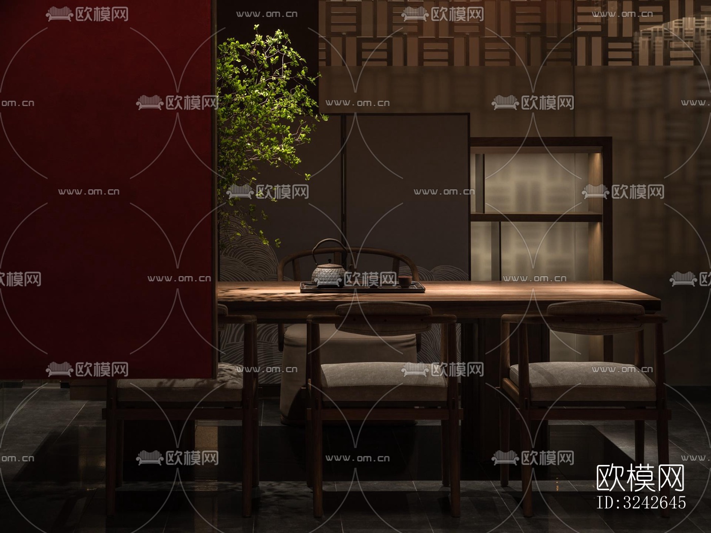 新中式中餐厅效果图下载（渲染图2）