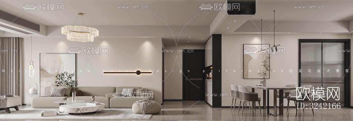 现代客餐厅效果图下载（渲染图1）