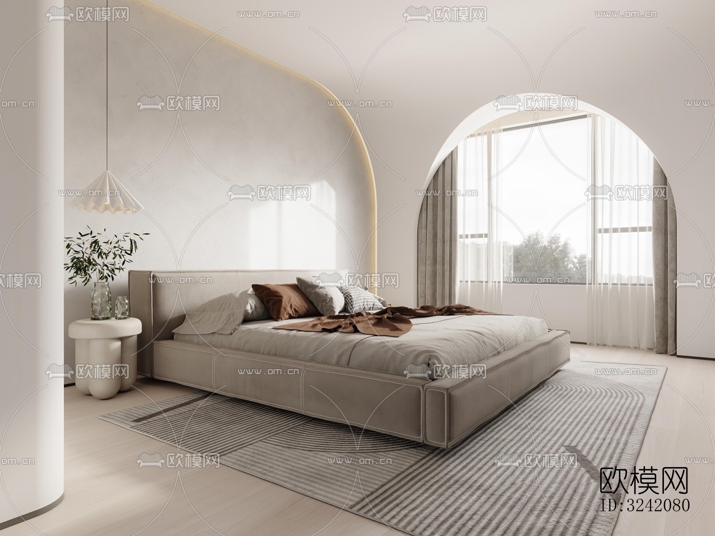 奶油风客餐厅效果图下载（渲染图3）