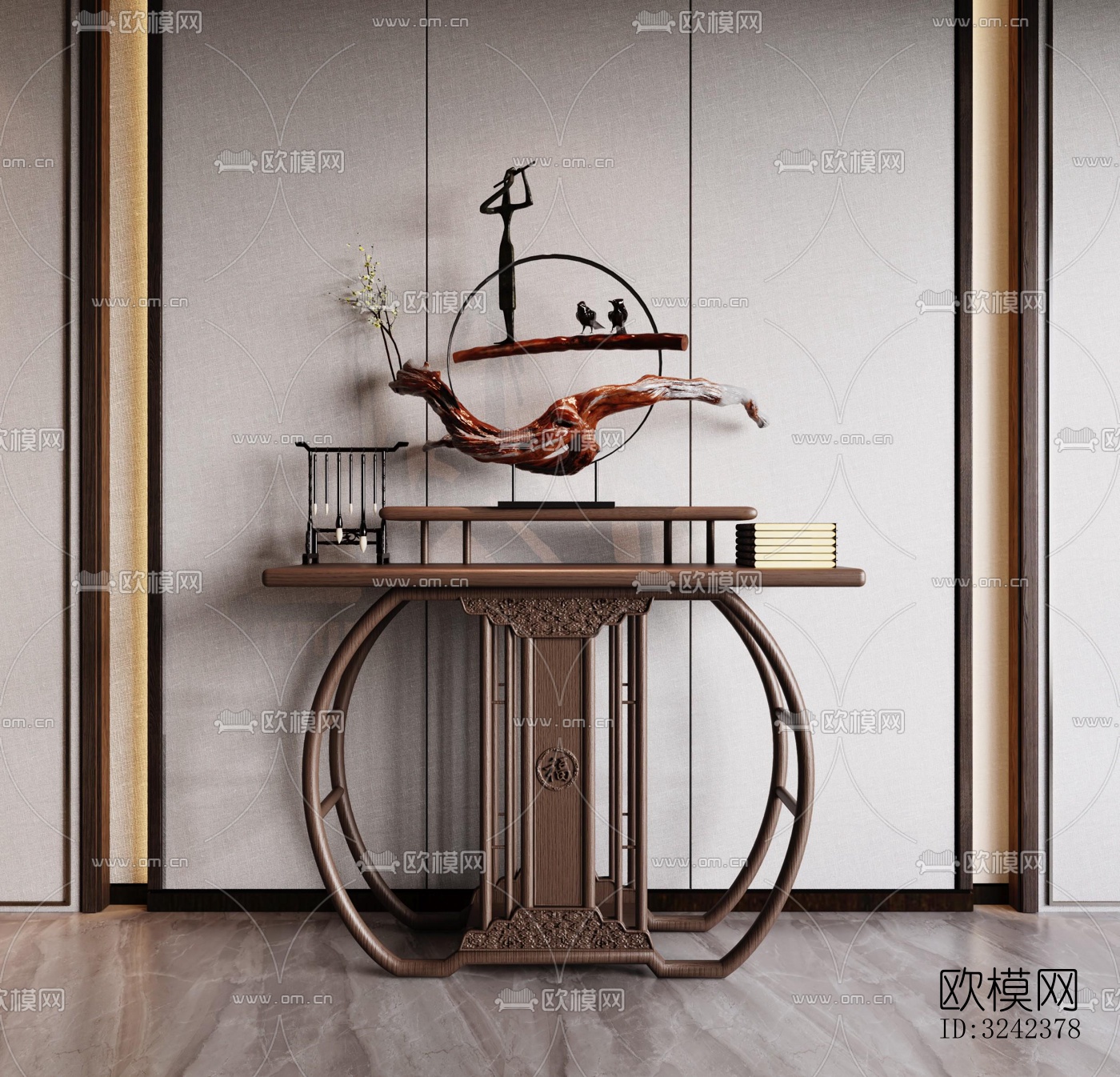 新中式玄关过道效果图下载（渲染图3）