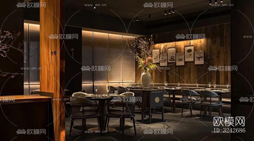 新中式中餐厅效果图下载（渲染图6）