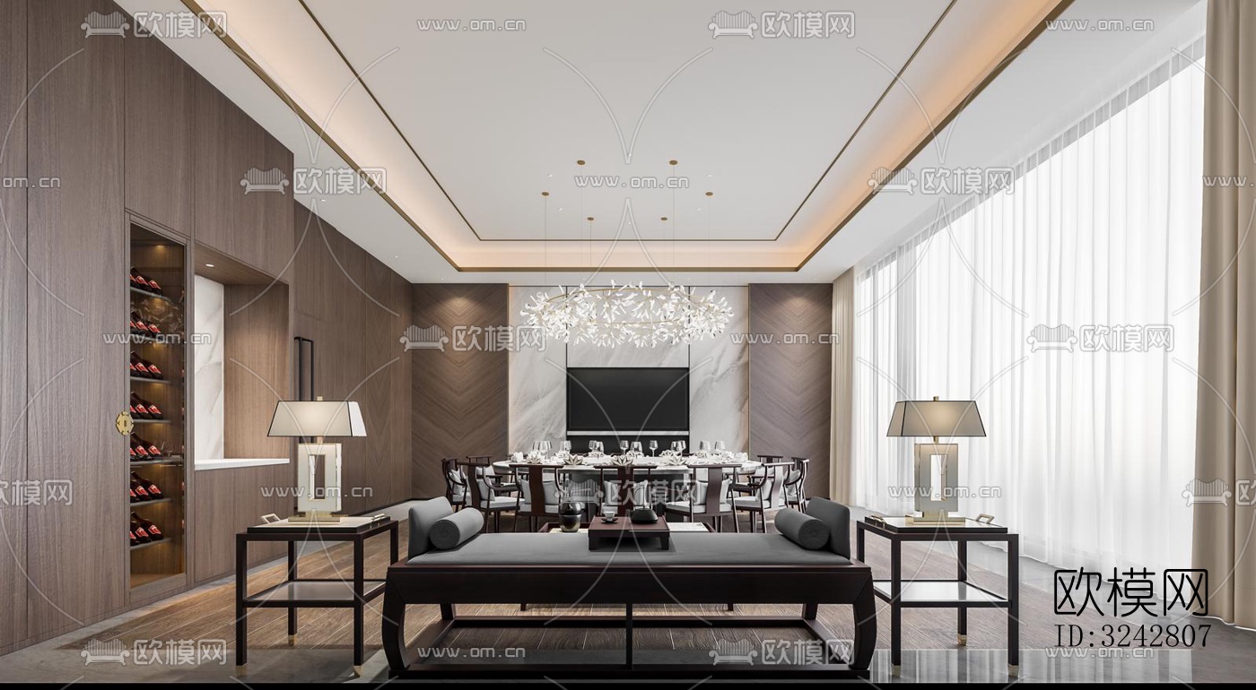 新中式中餐厅效果图下载（渲染图7）