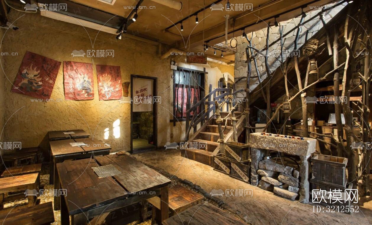 原木风中餐厅效果图下载（渲染图9）