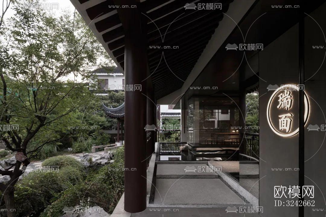 新中式中餐厅效果图下载（渲染图2）