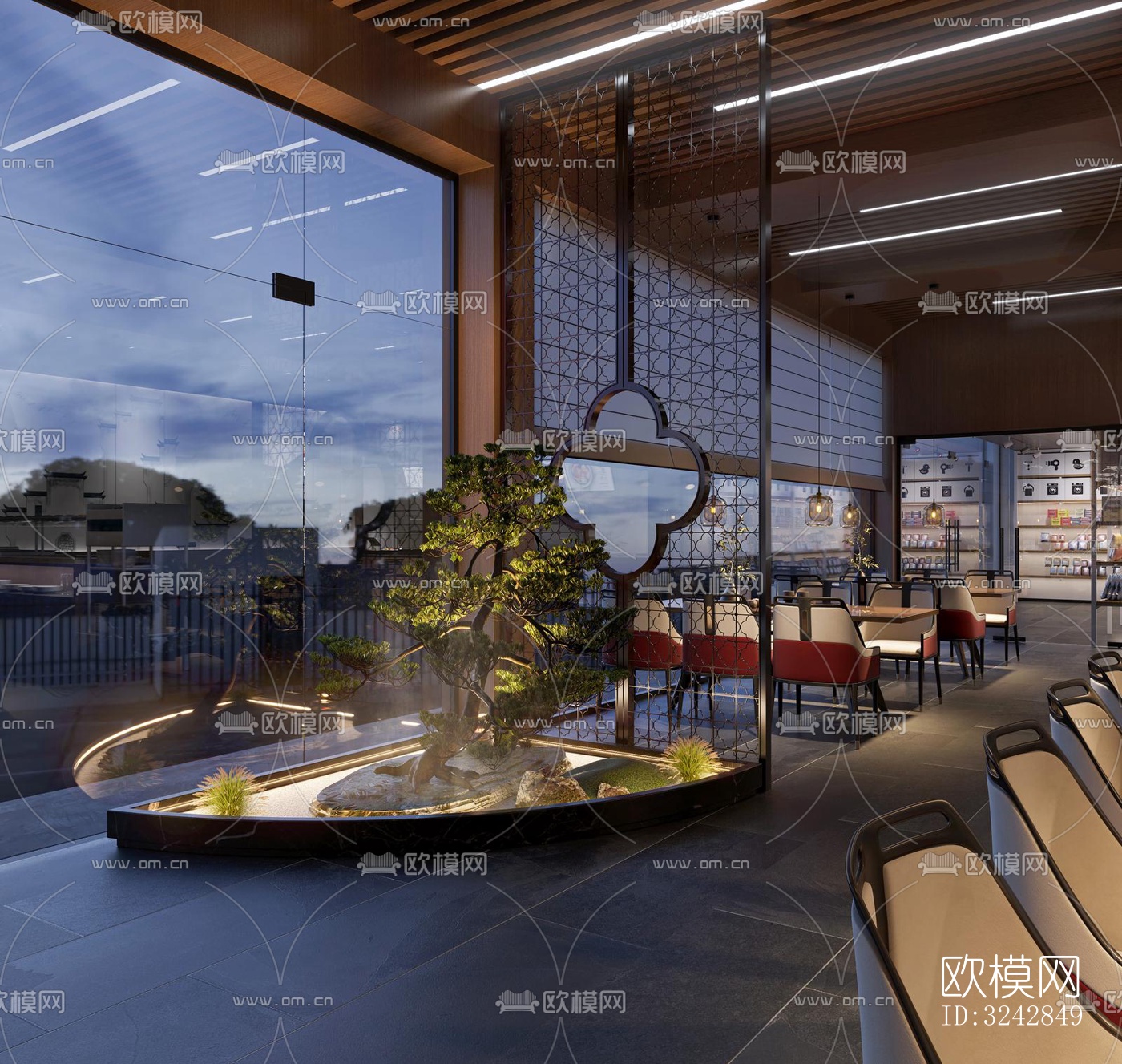 新中式中餐厅效果图下载（渲染图5）