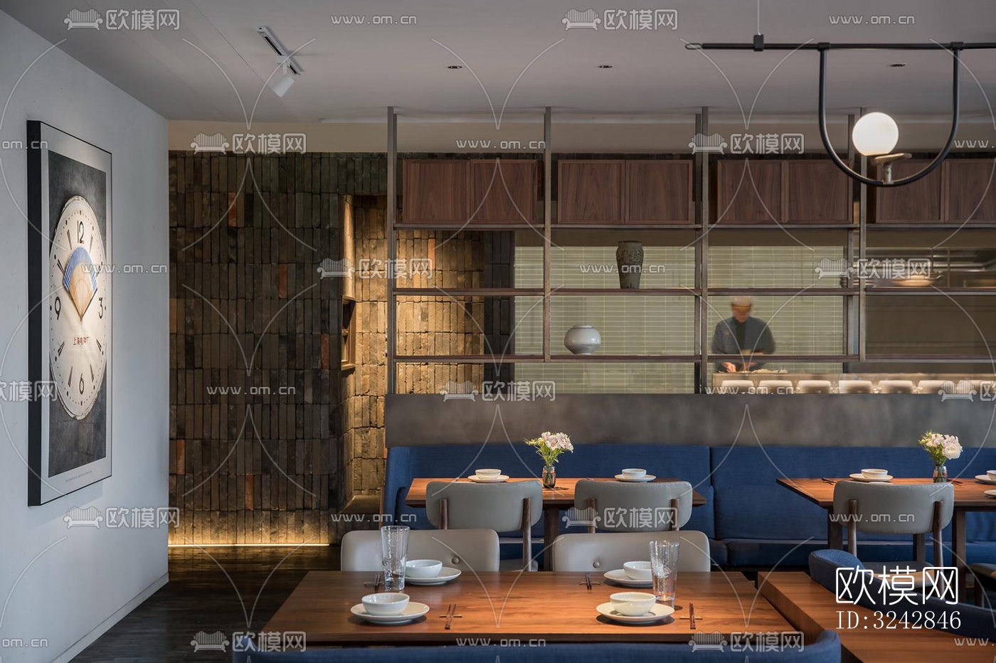 新中式中餐厅效果图下载（渲染图1）