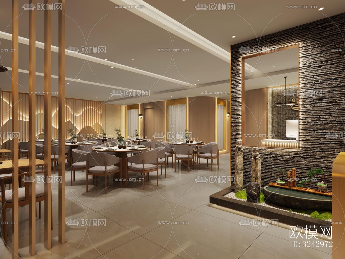 现代中餐厅效果图下载（渲染图3）