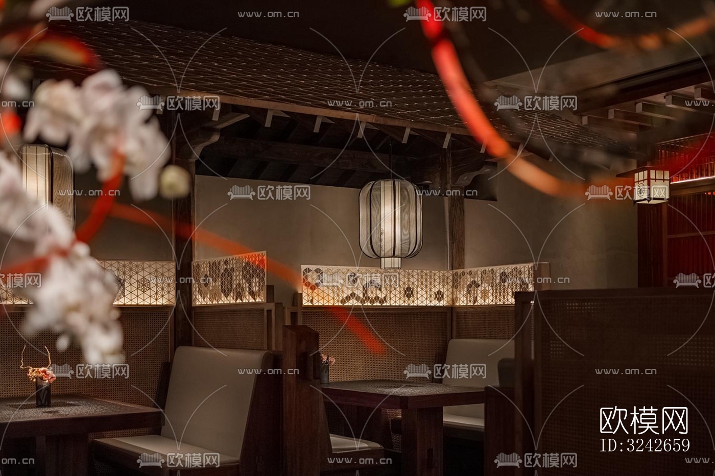 新中式中餐厅效果图下载（渲染图1）