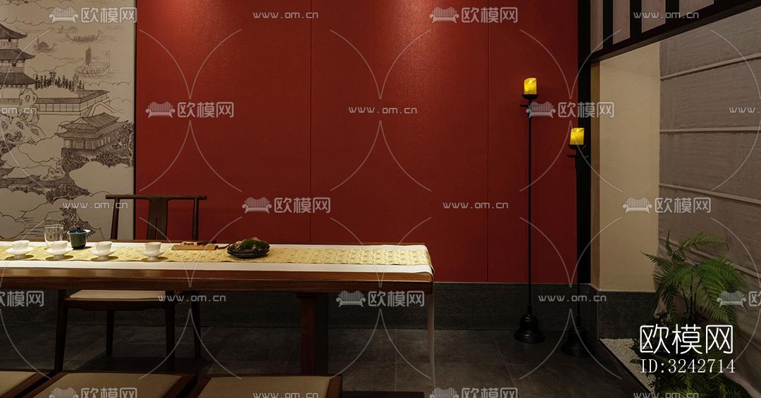 新中式中餐厅效果图下载（渲染图7）