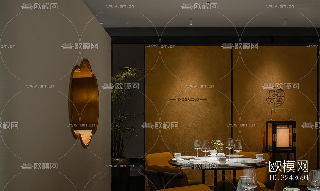 新中式中餐厅效果图下载（渲染图2）