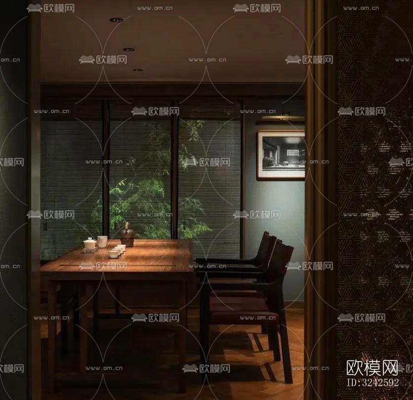 新中式中餐厅效果图下载（渲染图9）