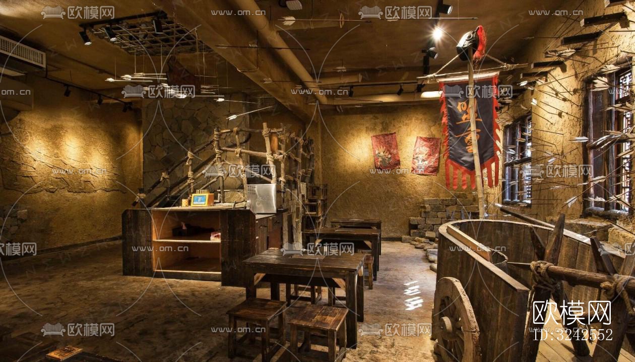 原木风中餐厅效果图下载（渲染图4）