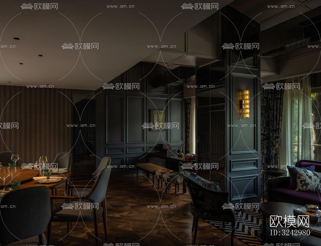 美式中餐厅效果图下载（渲染图11）