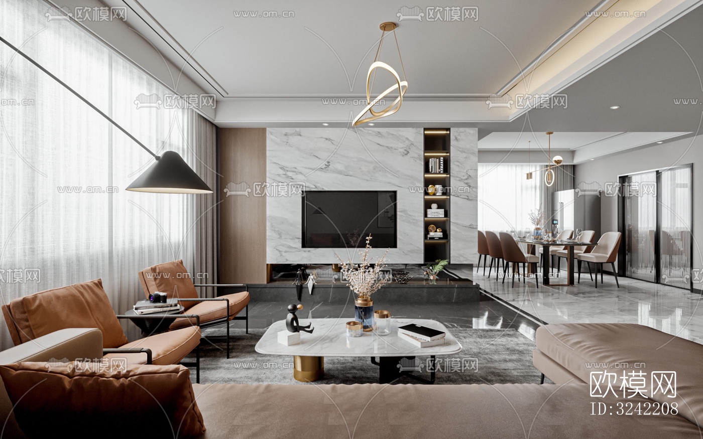 现代客餐厅效果图下载（渲染图8）