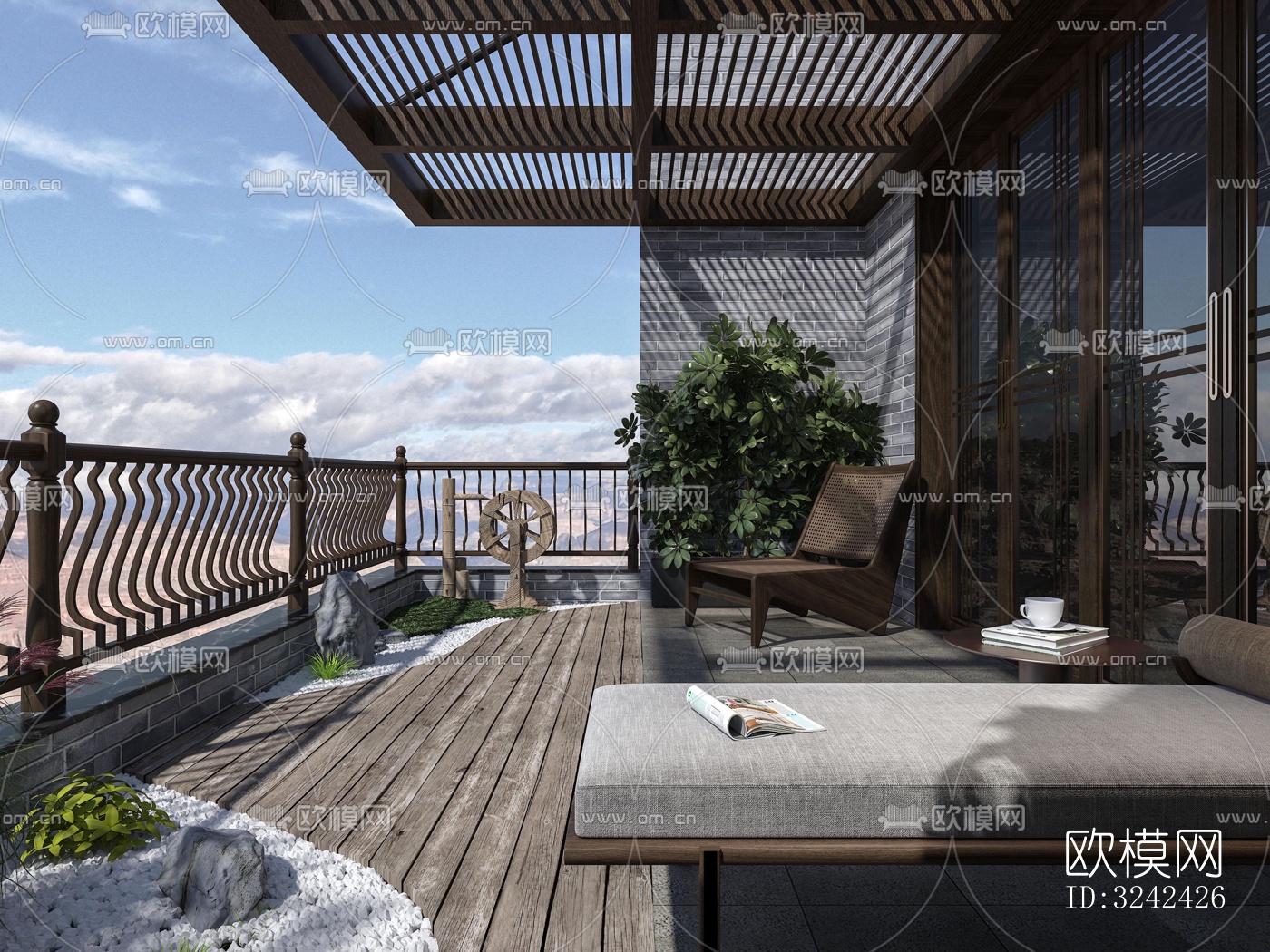 侘寂阳台花园效果图下载（渲染图1）