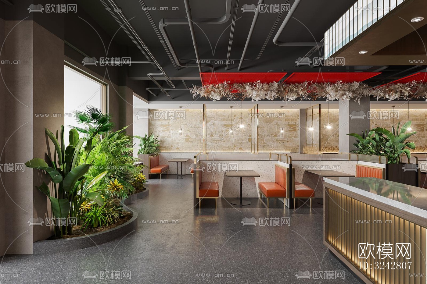 新中式中餐厅效果图下载（渲染图5）