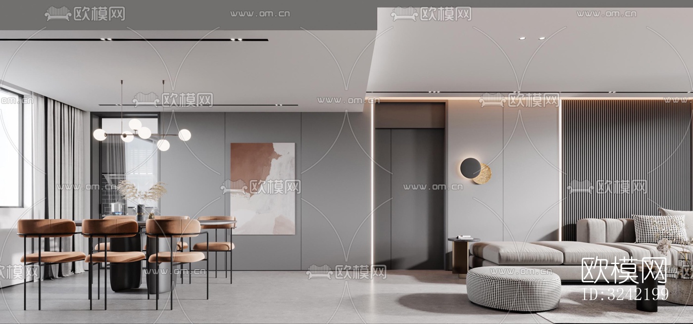 现代客餐厅效果图下载（渲染图1）