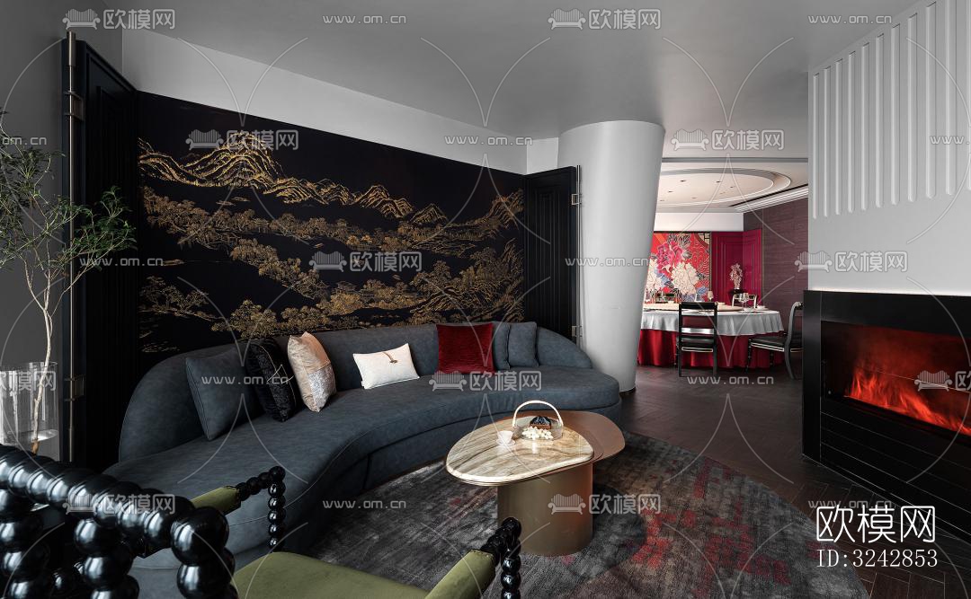 新中式中餐厅效果图下载（渲染图2）