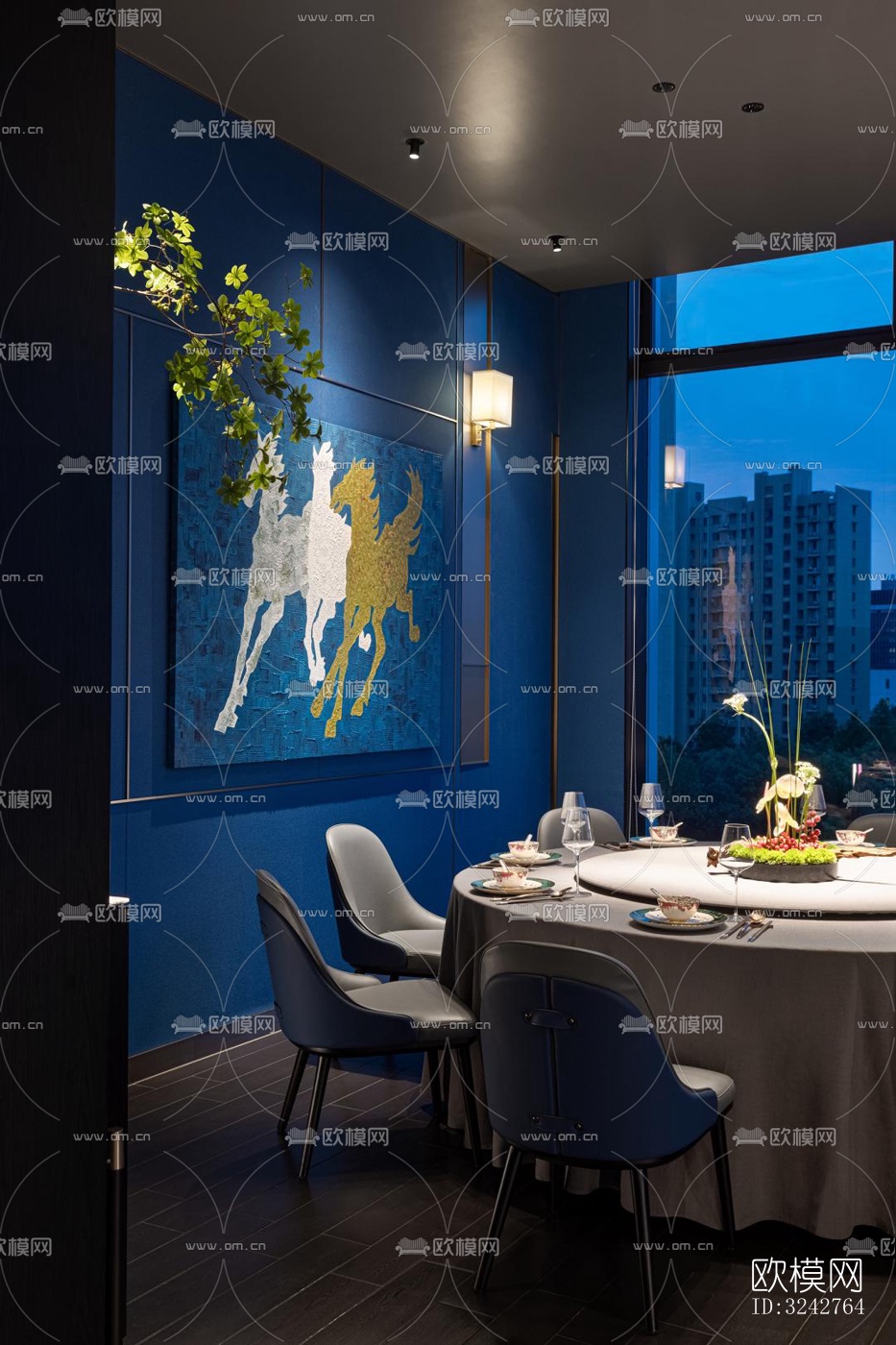 新中式中餐厅效果图下载（渲染图14）