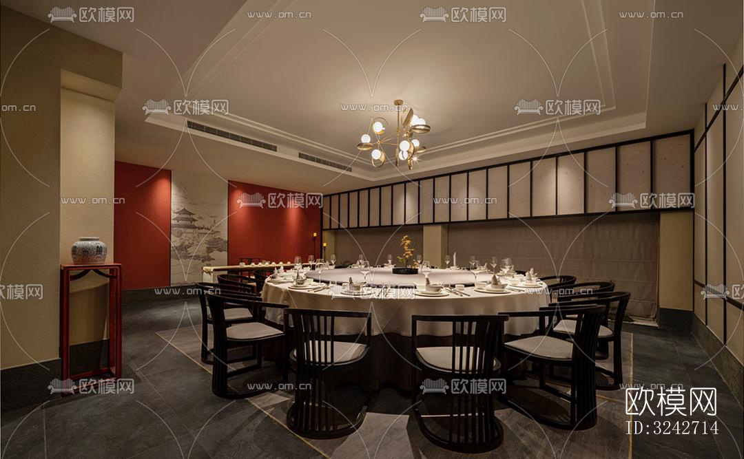 新中式中餐厅效果图下载（渲染图5）