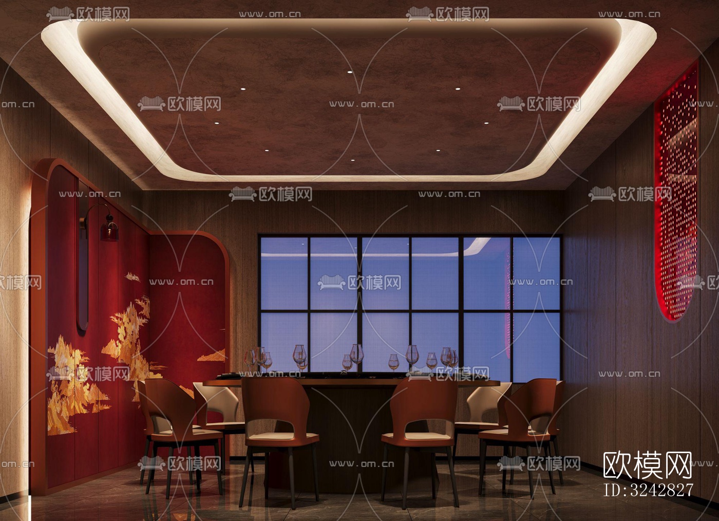 新中式中餐厅效果图下载（渲染图2）