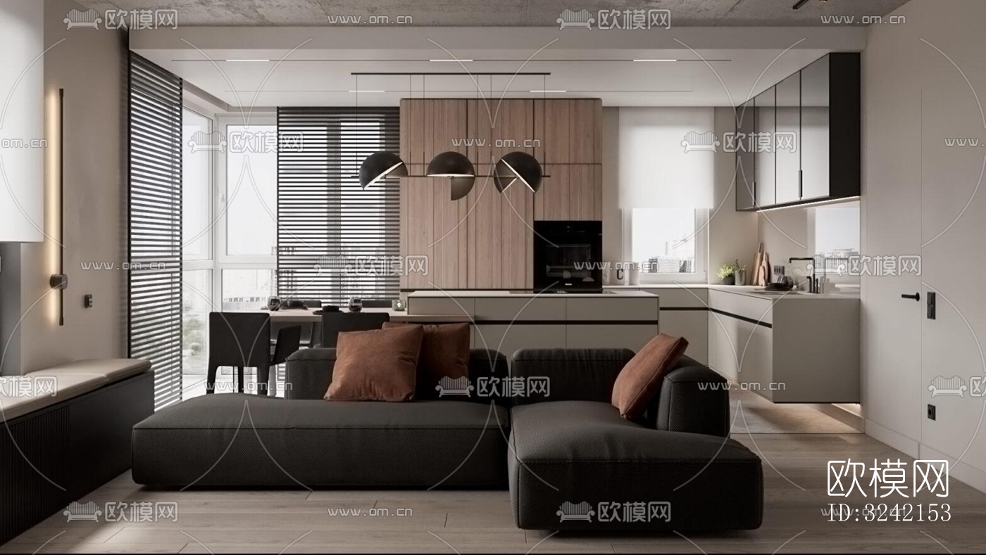 现代客餐厅效果图下载（渲染图7）