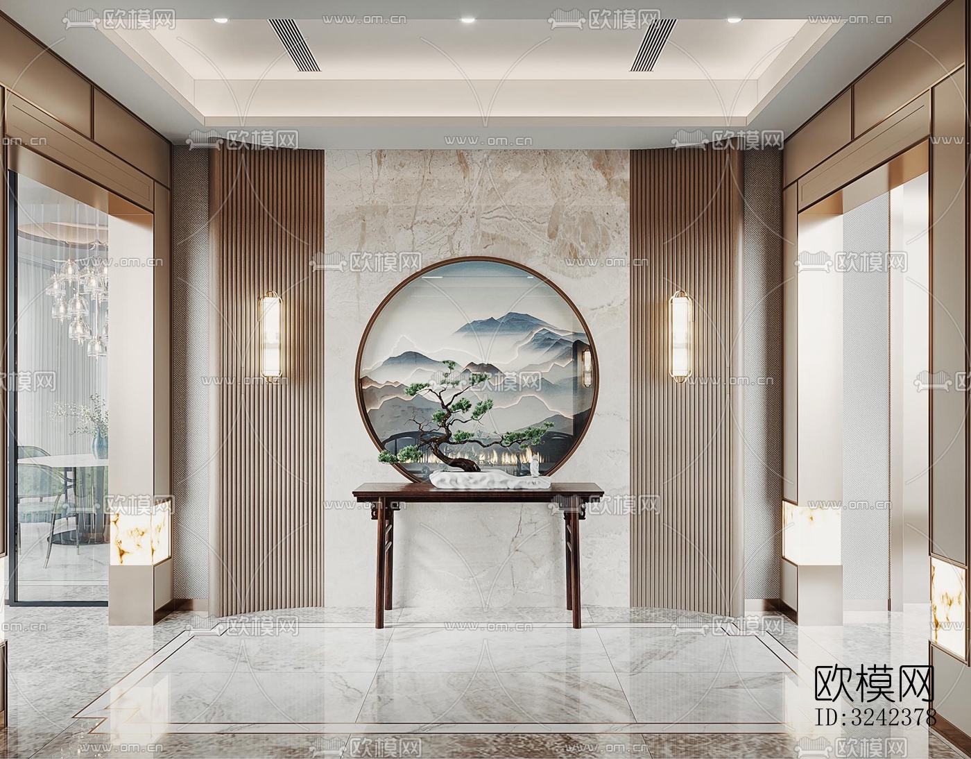 新中式玄关过道效果图下载（渲染图5）