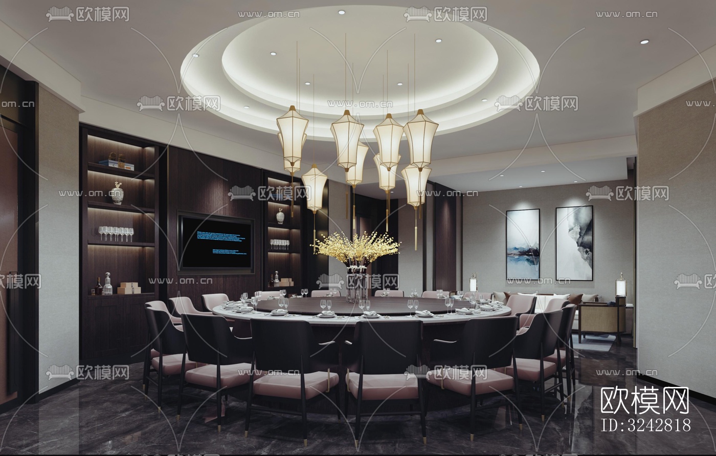 新中式中餐厅效果图下载（渲染图7）