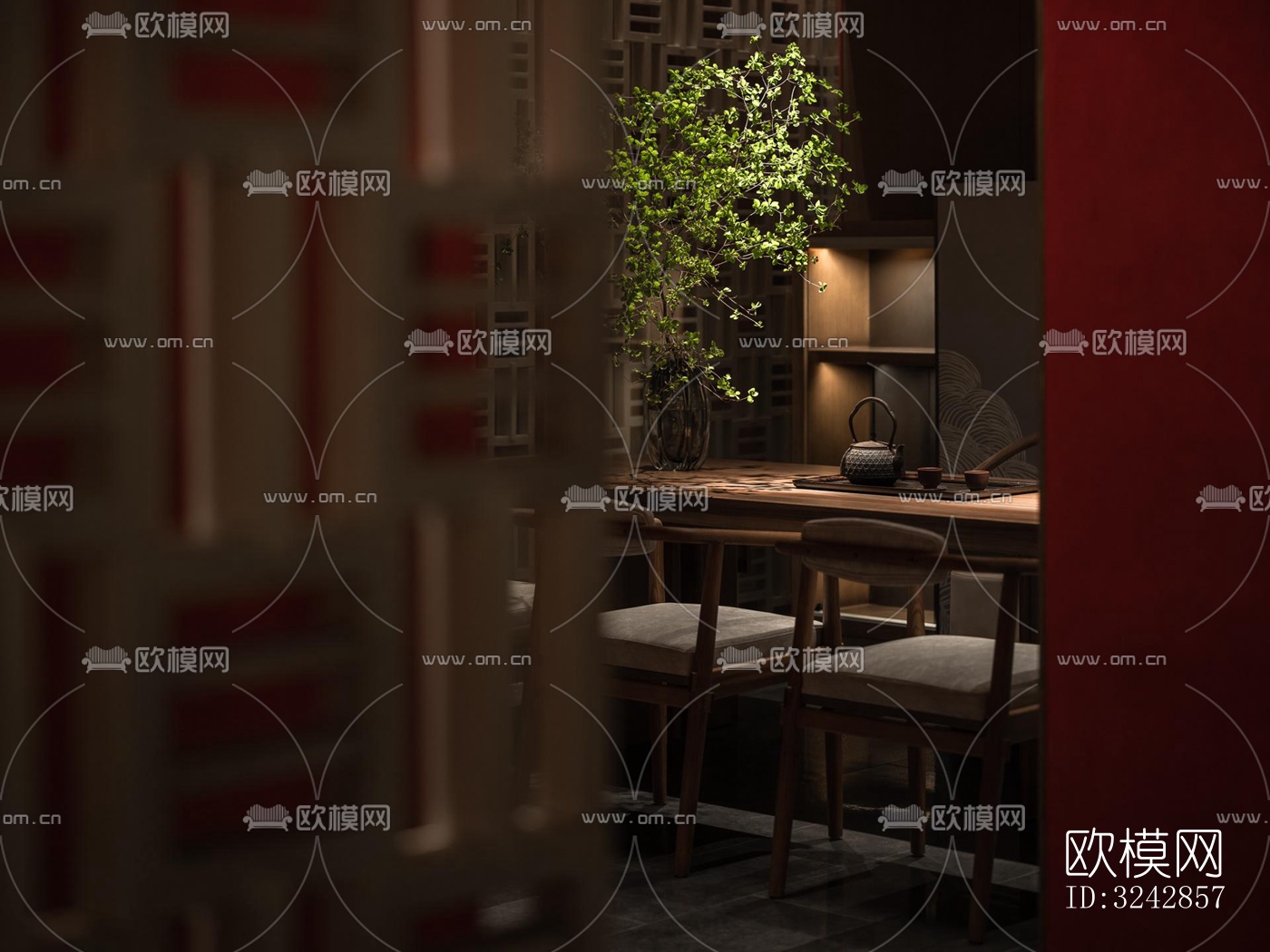 新中式中餐厅效果图下载（渲染图3）